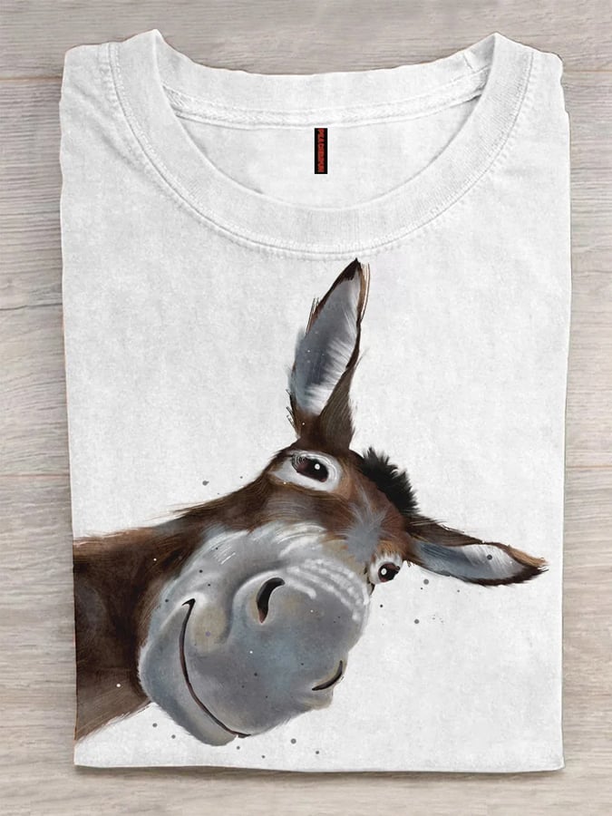 Women's Funny Donkey Art Design Print T-Shirt