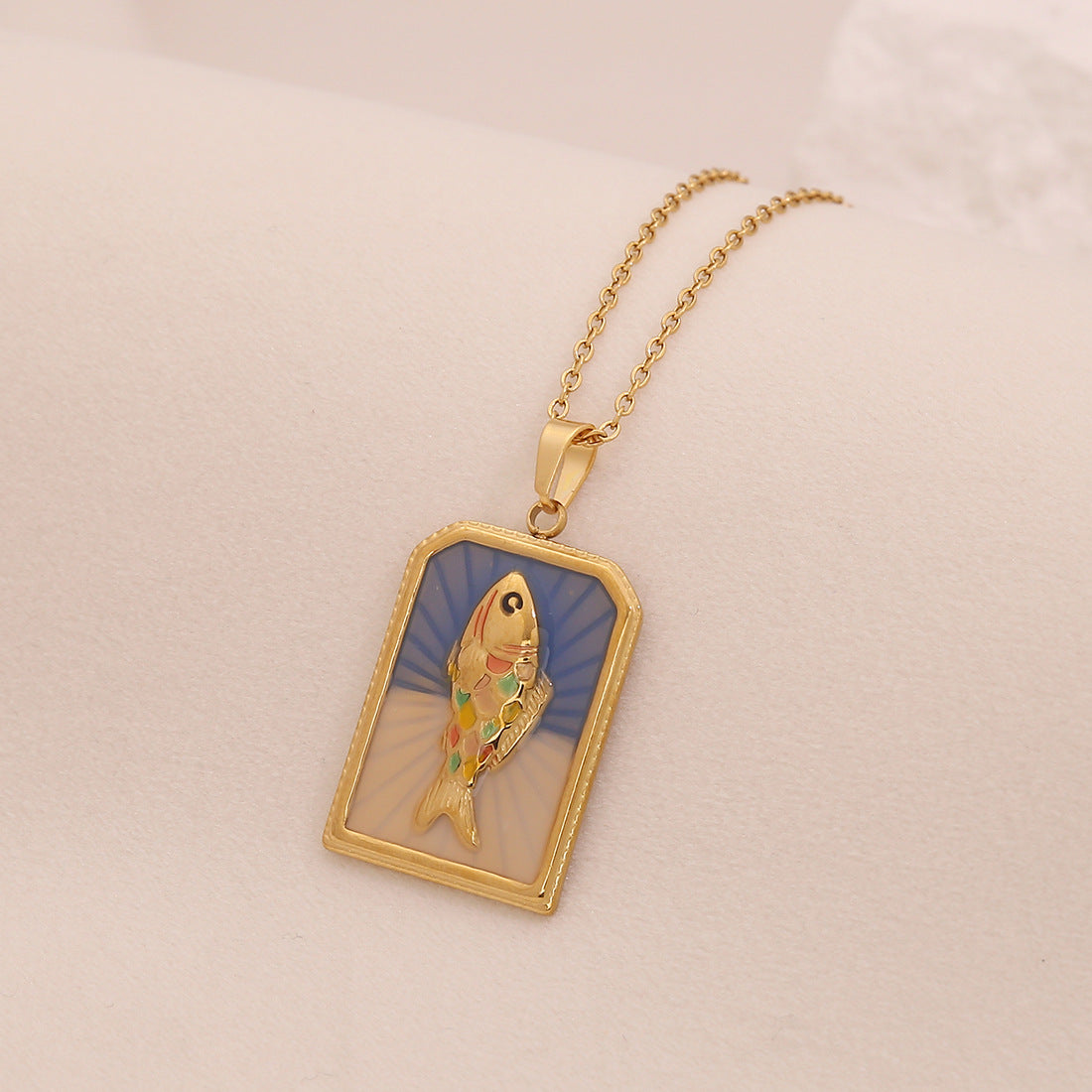 Vintage Stainless Steel Tarot Oil Drop Fish Pendant Necklace N1534