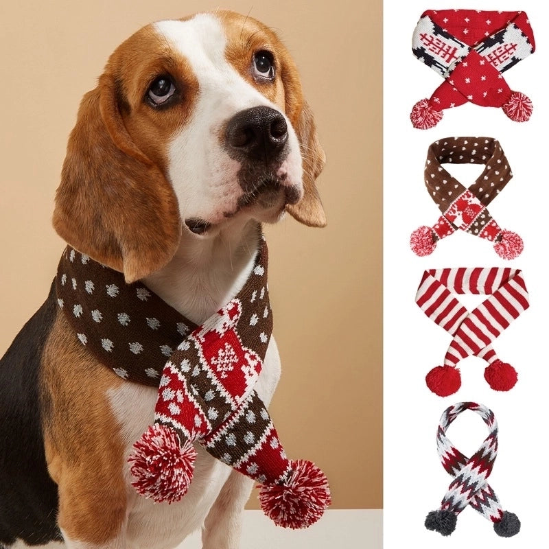 Cute Retro Polyester Christmas Stripe Pet Scarf