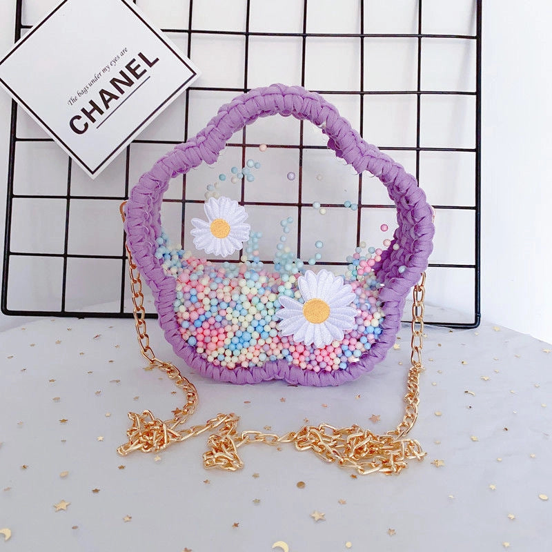 Women's Small Arylic Flower Cute Round Open Crossbody Bag