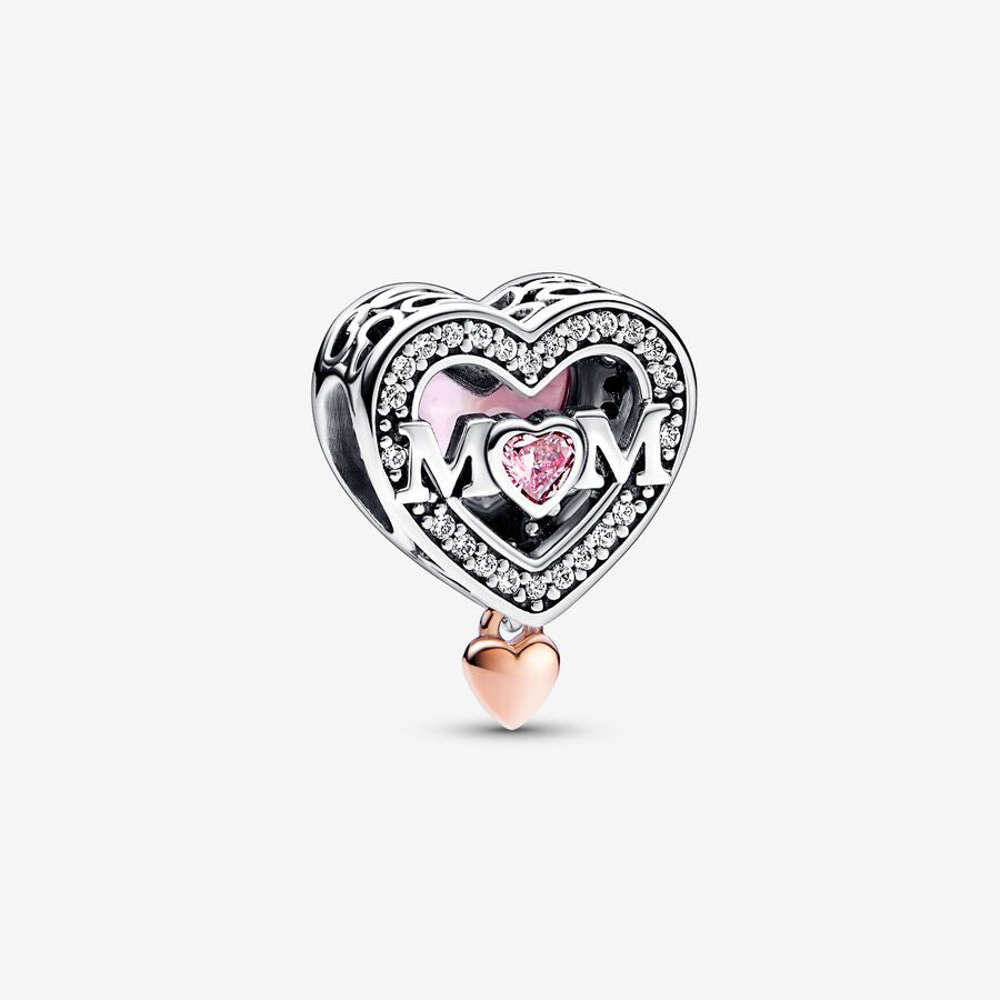 Two-tone Openwork Mom & Heart Pandora Charm