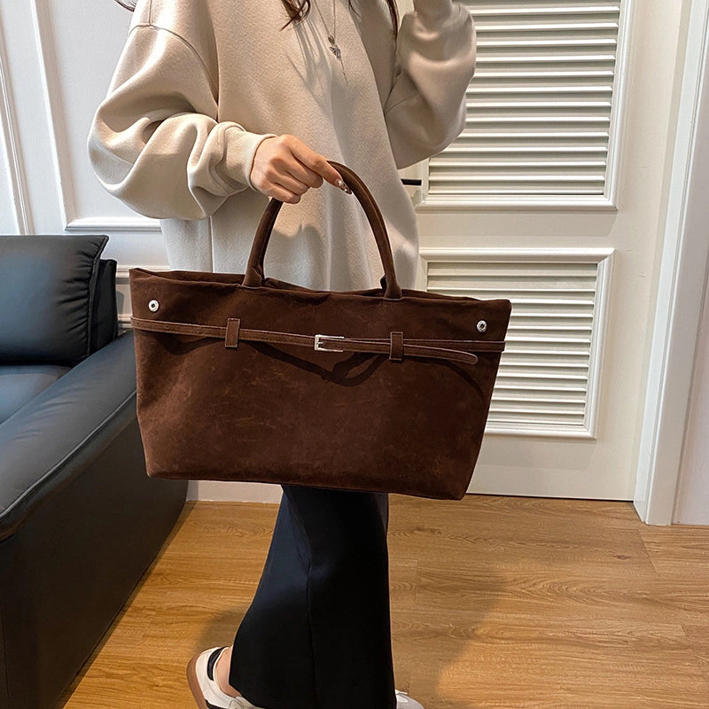 Women's Flannel Solid Color Classic Style Square Magnetic Buckle Handbag Tote Bag