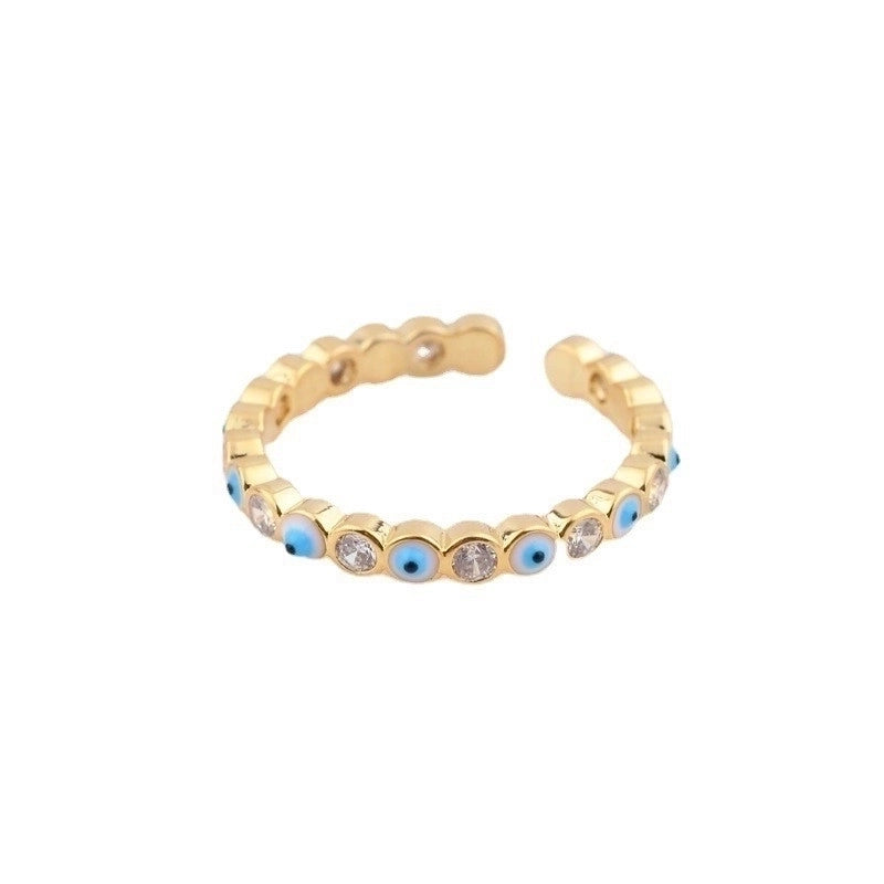 Retro Geometric Eye Copper Zircon Open Ring In Bulk