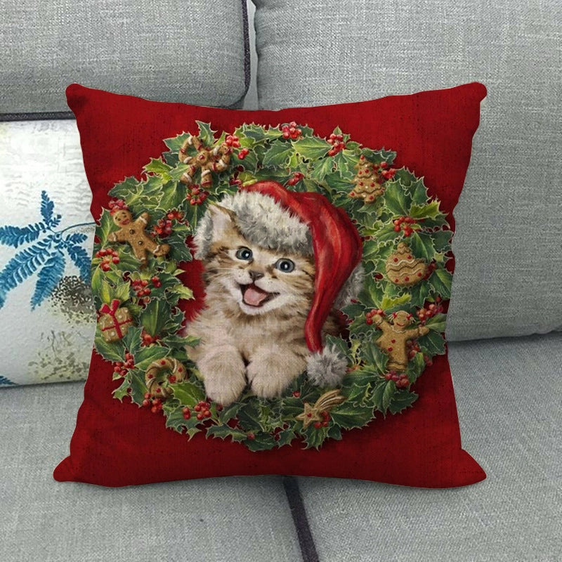Christmas Modern Style Classic Style Christmas Tree Santa Claus Dog Linen Pillow Cases Couch & Sofa Decor