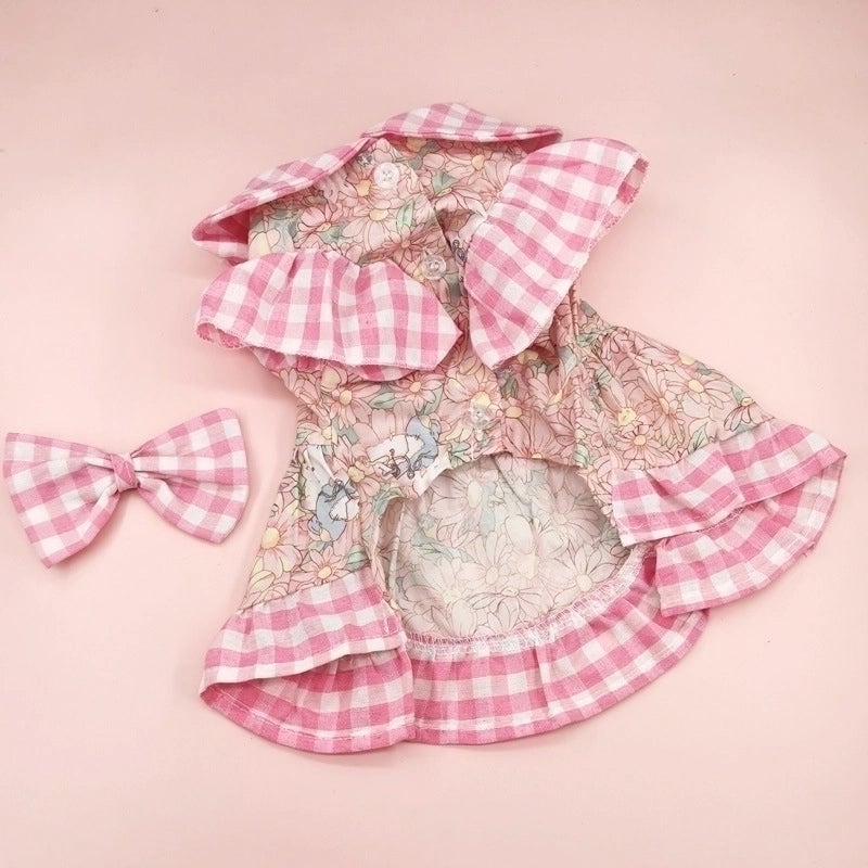Sweet Cotton Plaid Bow Knot Pet Clothing