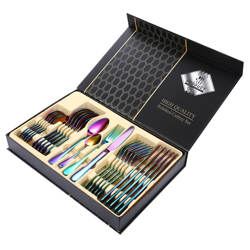 1010 Stainless Steel Tableware 24-piece Golden Steak Knife. Fork And Spoon Gift Box Western Tableware Suit