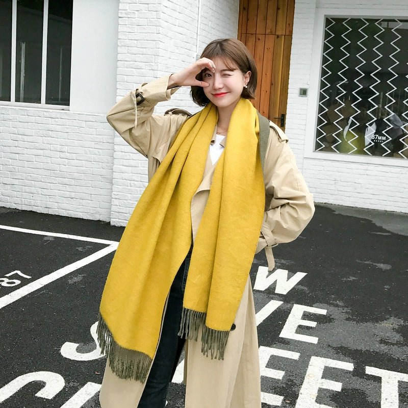 Autumn And Winter New Thickened Cashmere Double-Sided Scarf Women's Popular Versatile Color Matching Shawl Scarf
