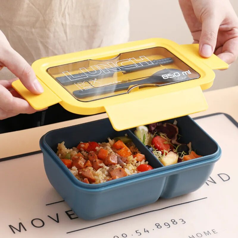 850ml Eco-Friendly Food Grade Plastic Bento Lunch Box With Spoon And Stick