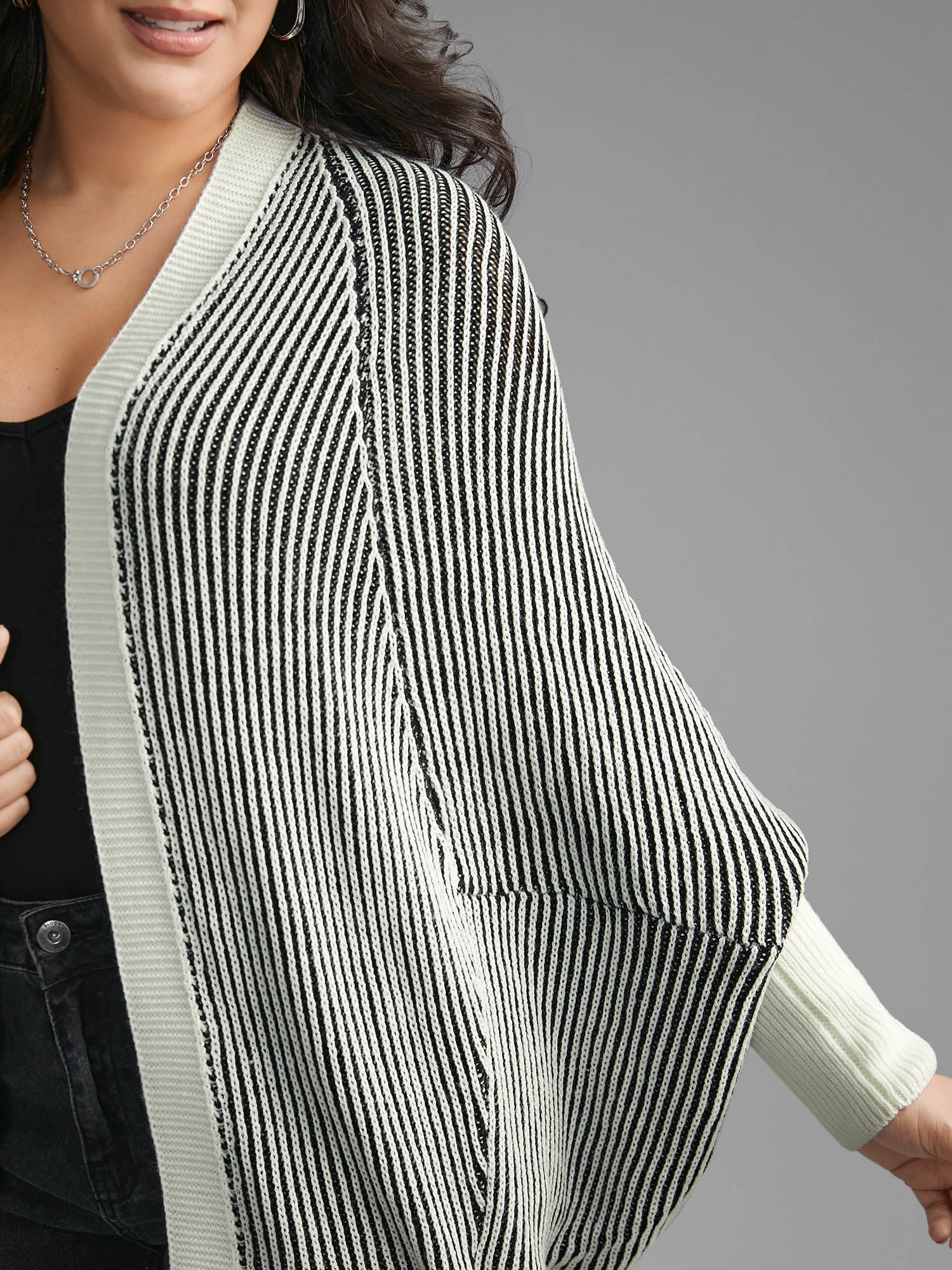 Striped Textured Kimono Collar Dolman Sleeve Cardigan