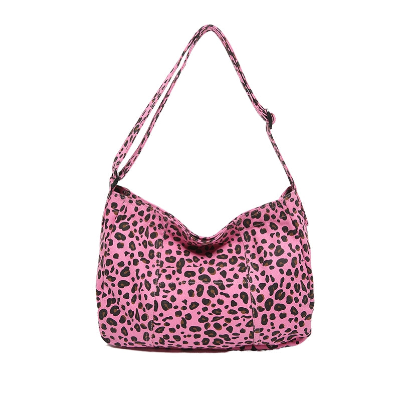 Women's Large Cloth Leopard Streetwear Square Zipper Crossbody Bag