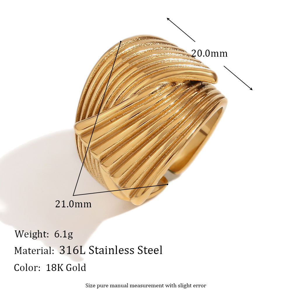 Vintage Fashion Retro Quadrilateral Circle Geometric Stainless Steel 18K Gold Plated Rings
