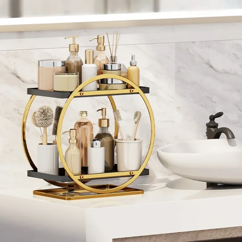 LIGHT LUXURY BATHROOM SHELF RACK COSMETICS ORGANIZER FOR DRESSING TABLE - CIRCLE SHAPE