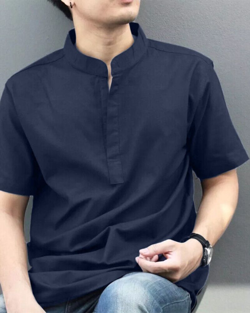 Navy Blue Cotton Kurta Shirt