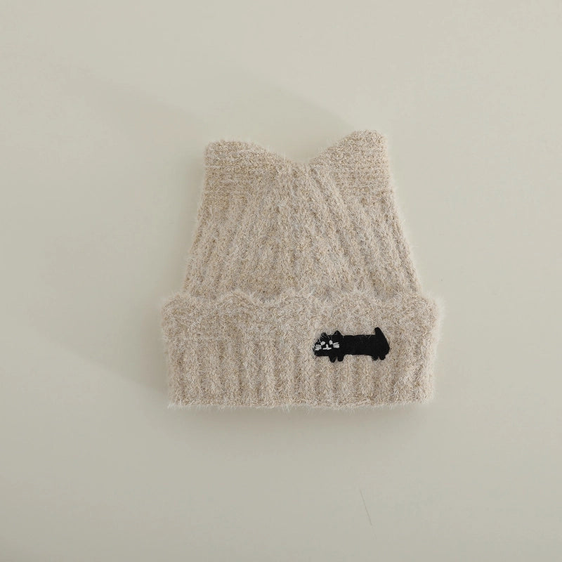 Cute Cat Ears Plush Knitted Hat Autumn And Winter Children Warm Baby's Knit Hat Personality Girl Sleeve Cap