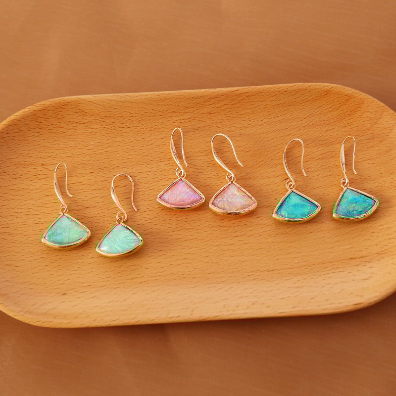Women Metal Geometric Droplet Gemstone Stud Earrings