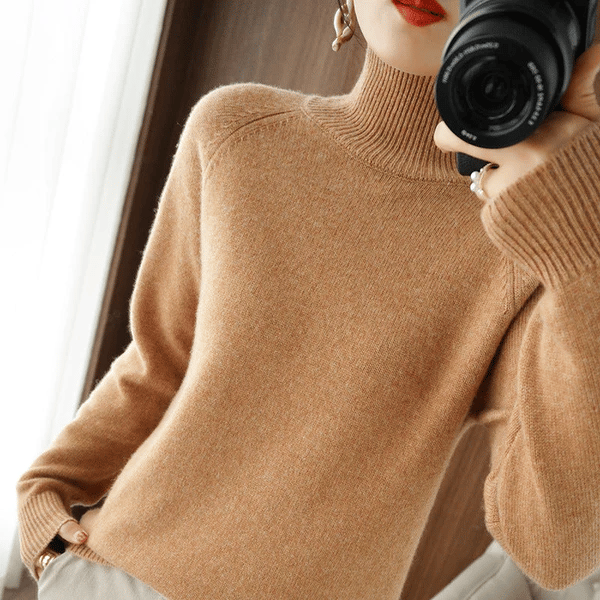 Women;S Solid Turtleneck Cashmere Knit Sweater