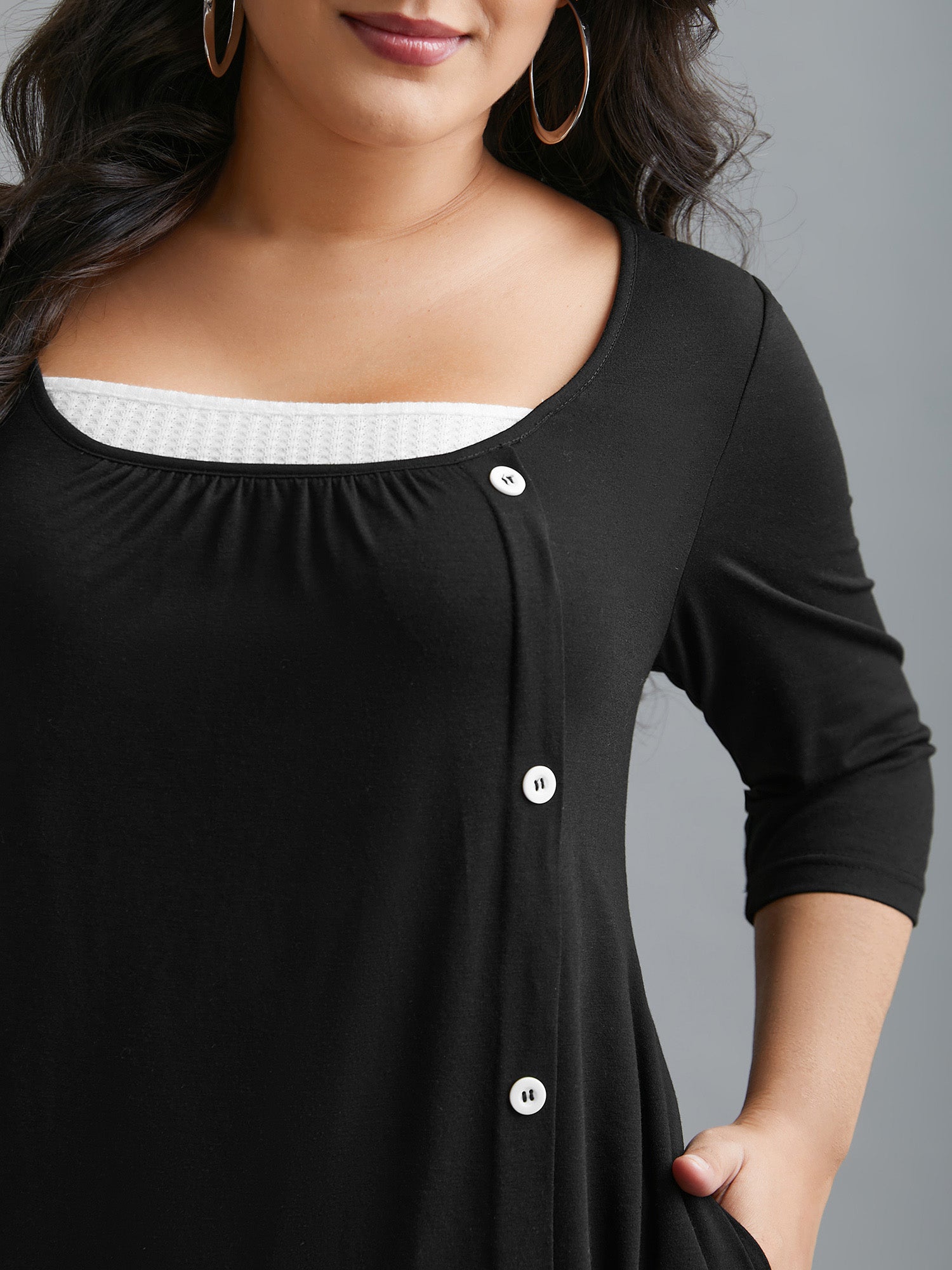 Square Neck Color Block Button Detail Dress