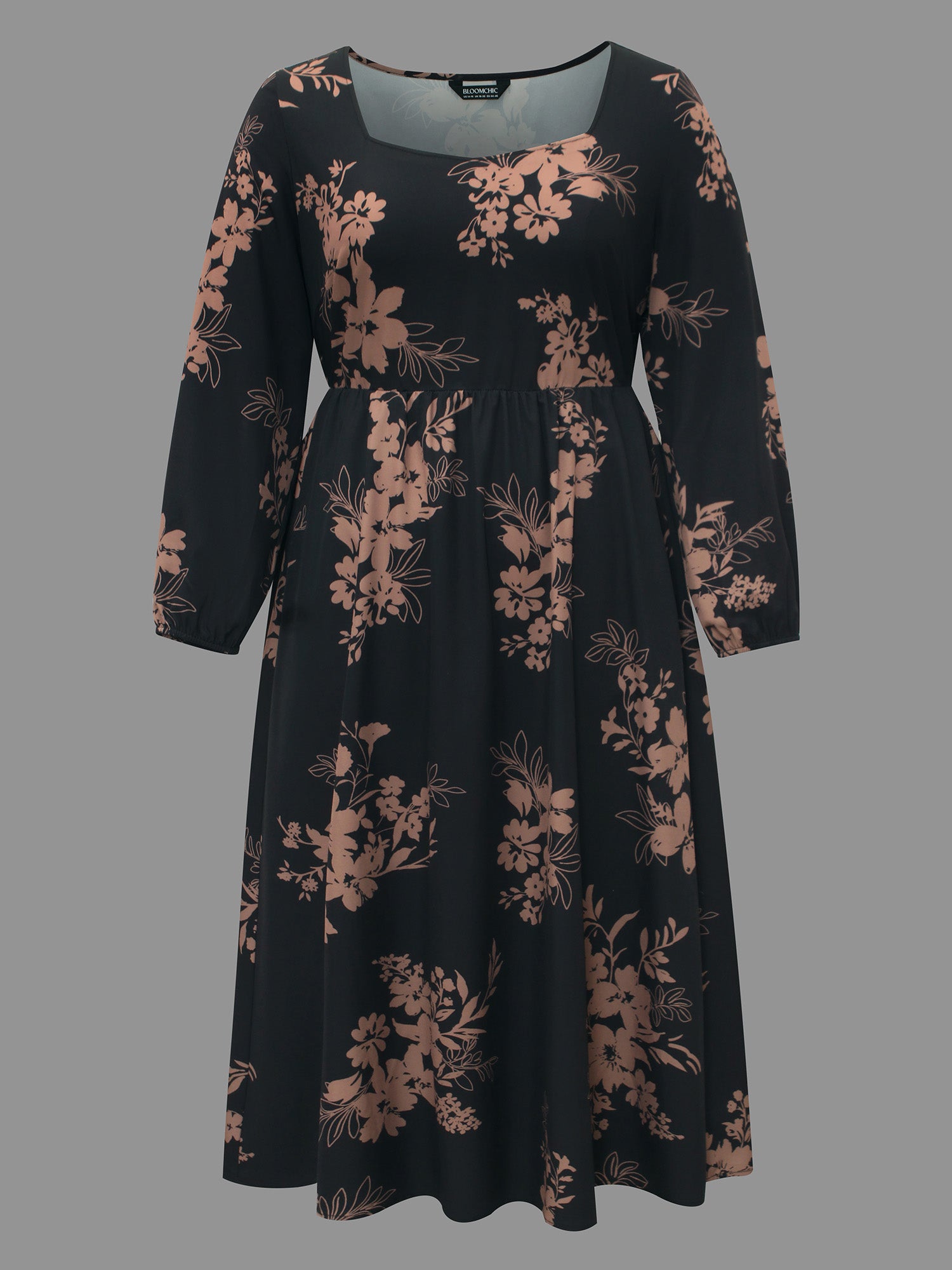 Floral Square Neck Pocket Midi Dress