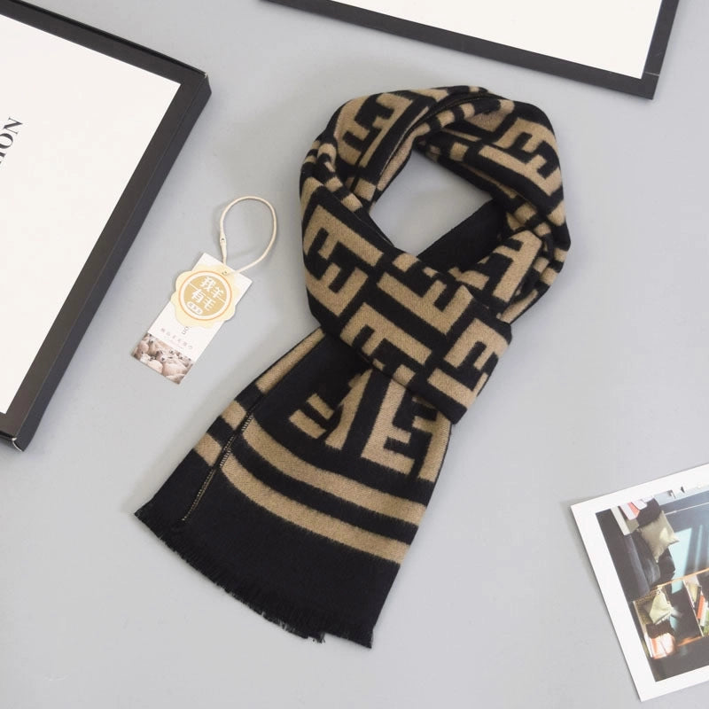 Wool Scarf Men's Plaid Winter Scarf Cashmere Scarf High-end Gifts Warm