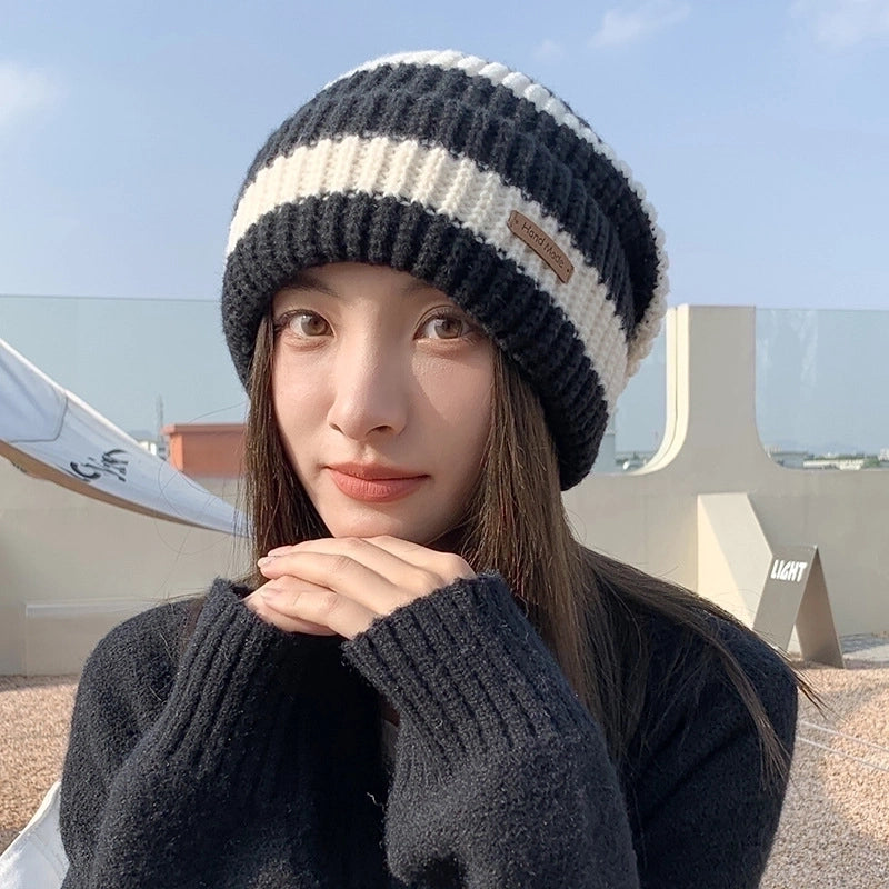 Women's Basic Lady Stripe Eaveless Wool Cap