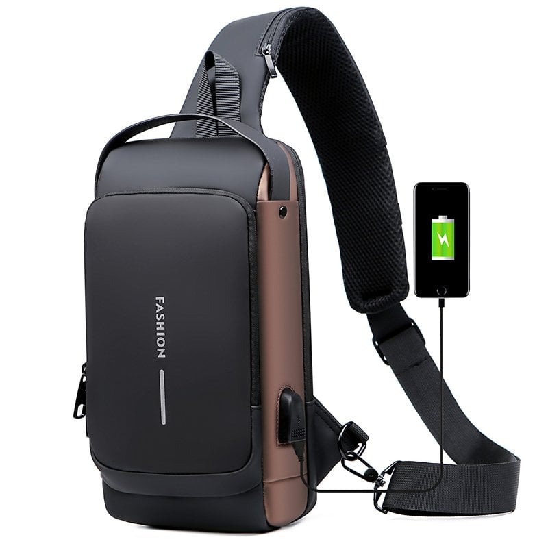 New Carbon Fiber USB charging sport sling  Anti-theft shoulder bag