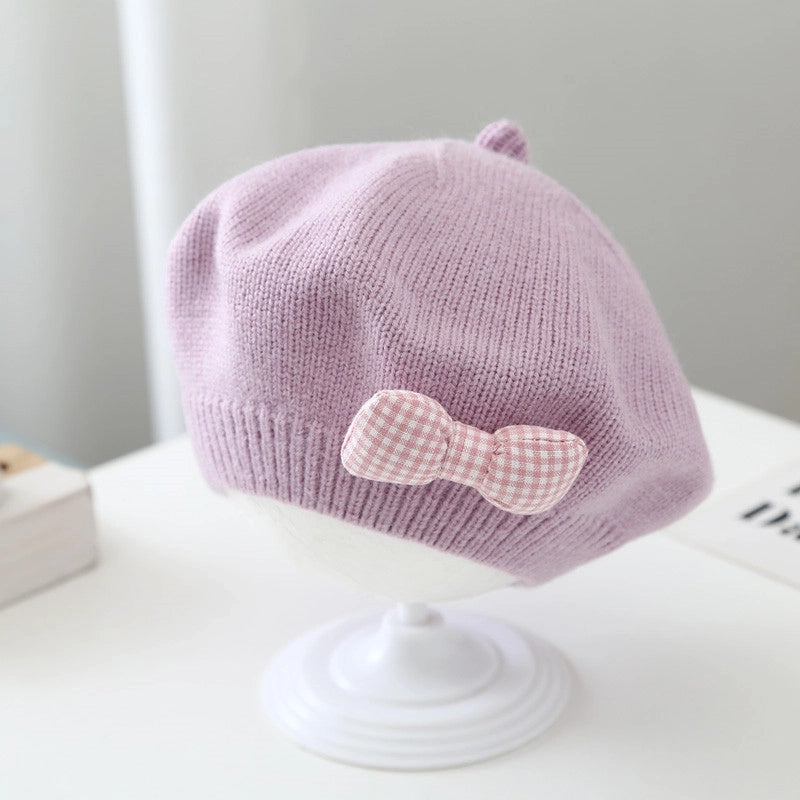 Children's Beret Baby Girl's Hat Autumn And Winter Korean Style Western Style Baby Girl's Knitted Wool Painter's Hat Trendy