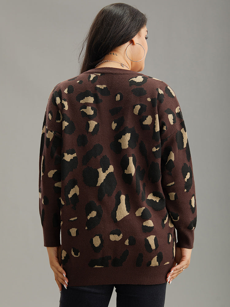 Anti-Pilling Leopard Elastic Cuffs Pullover
