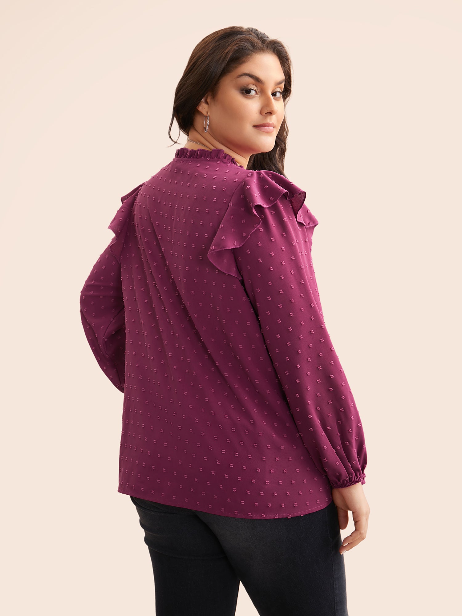 Texture Woven Ribbon Patchwork Ruffles Blouse