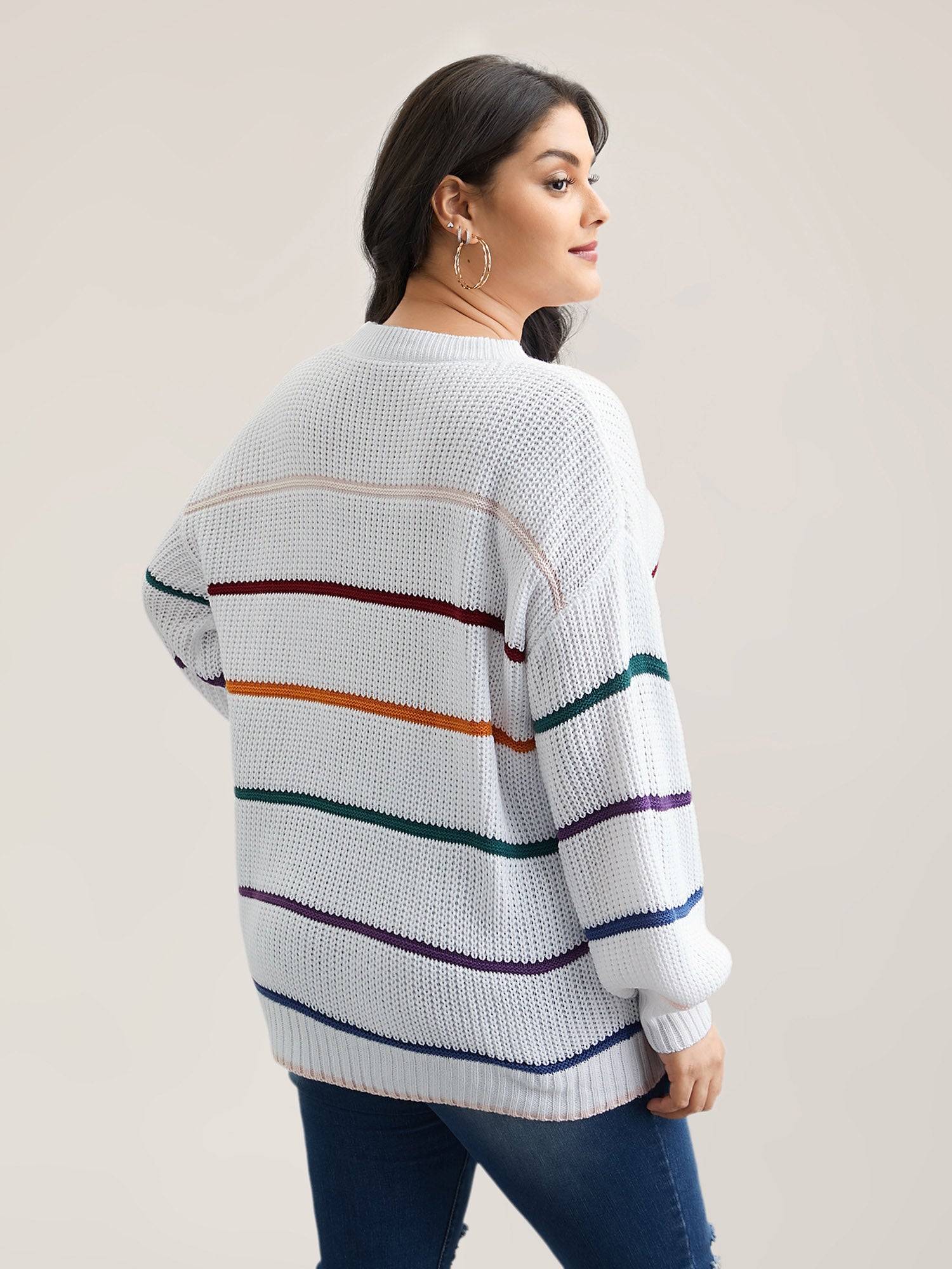Multi-Color Textured Balloon Sleeve Pullover