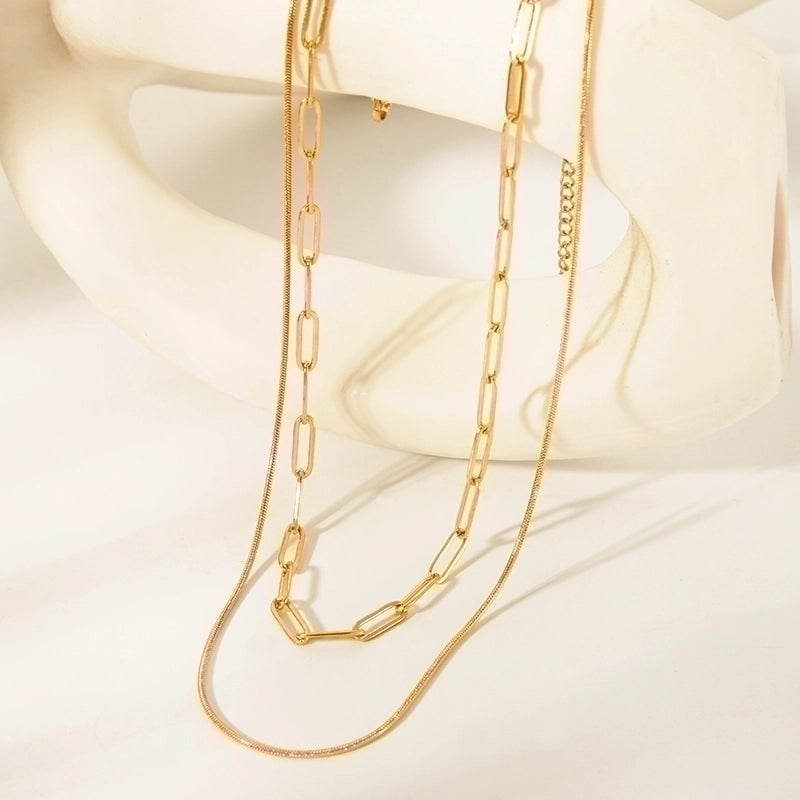 201 Stainless Steel 18K Gold Plated Modern Style Minimalist Streetwear Plating Solid Color Double Layer Necklaces