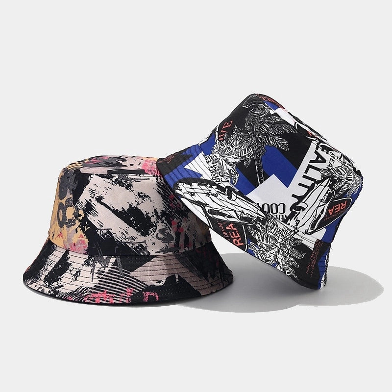 Unisex Fashion Number Leaves Lattice Printing Wide Eaves Bucket Hat