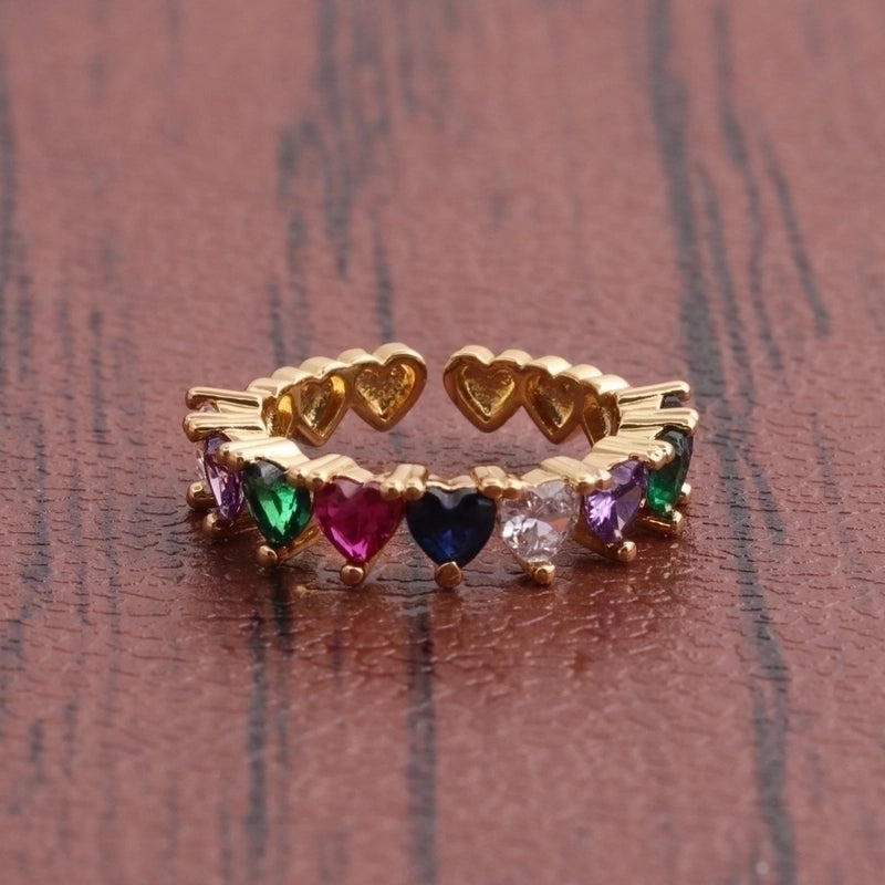 Fashion Heart-shaped Copper Inlaid Zircon Ring
