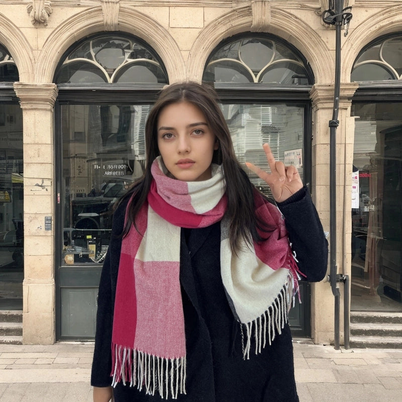 Women's Casual Minimalist Color Block Imitation Cashmere Tassel Scarf