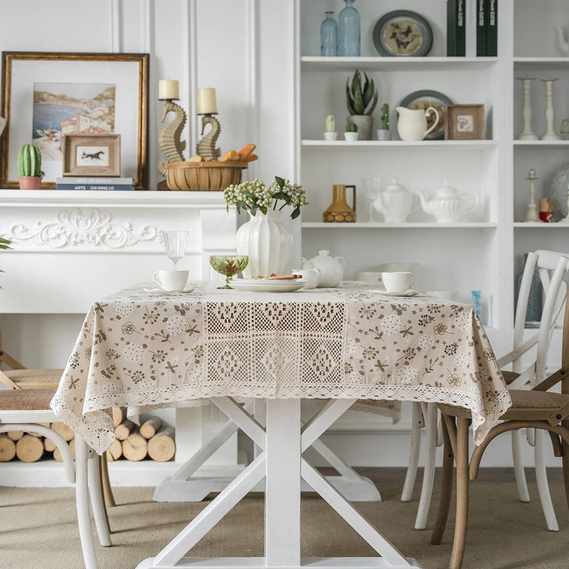 Yiqiqiyun Tablecloth White Plain Contrast Color Hollow Stitching Small Fresh Table Cloth Restaurant Tablecloth