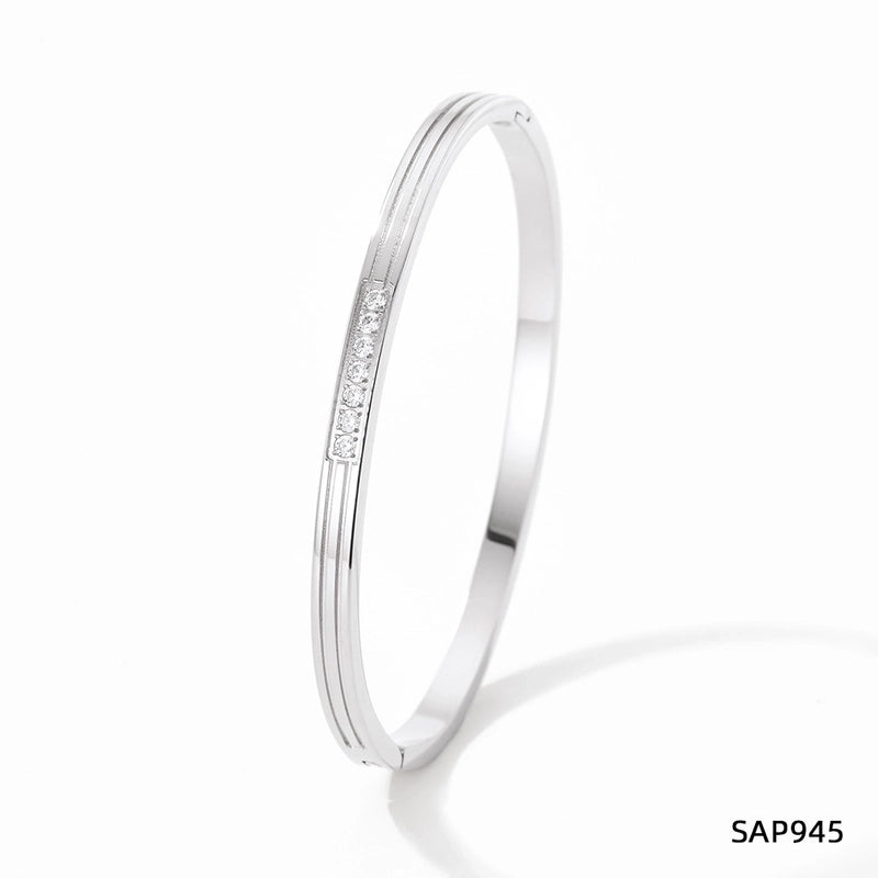 Minimalist Classic Style Geometric Stainless Steel Plating Inlay Zircon Bangle