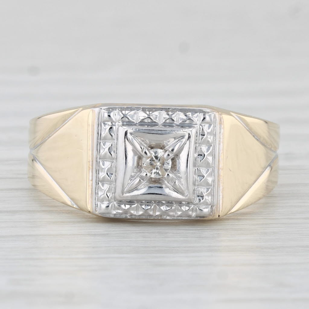 Vintage Men's Diamond Ring 10k White & Yellow Gold Size 10.5