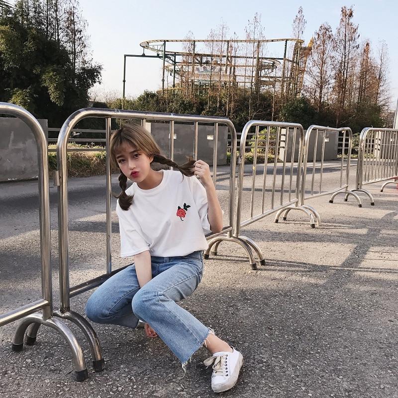 Embroidered Rose Tee
