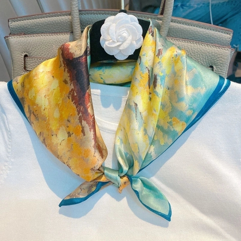 Women's Minimalist Classic Style Color Block Silk Printing Silk Scarf