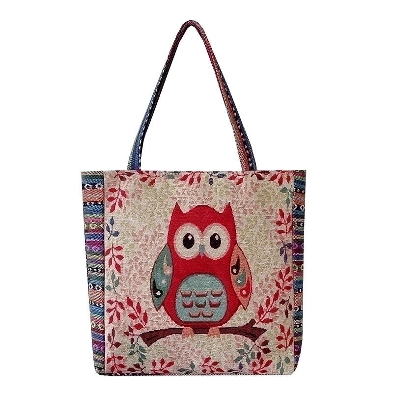 Women's Large Canvas Animal Cartoon Streetwear Square Zipper Handbag