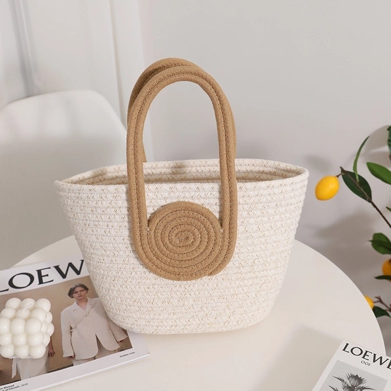 Women's Medium Straw Color Block Vintage Style Square Open Straw Bag