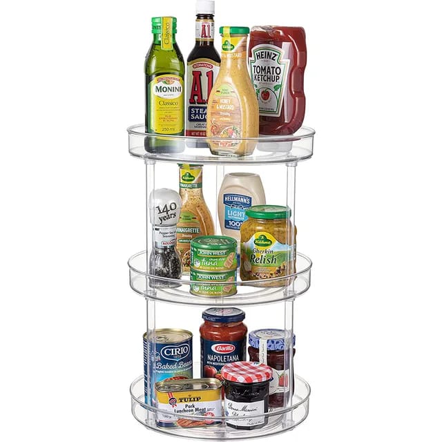 3 Tier Clear Lazy Susan Organizer. 9-Inch Rotating Lazy Susan Turntable for Cabinet Plastic Lazy Susan Spice Rack Organizer