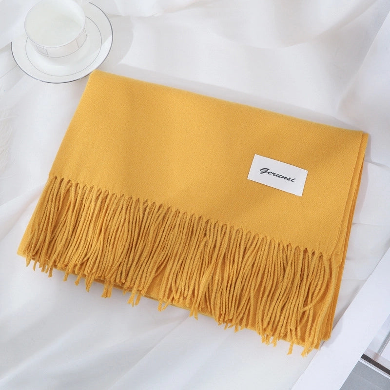 Women's Minimalist Solid Color Imitation Cashmere Tassel Scarf