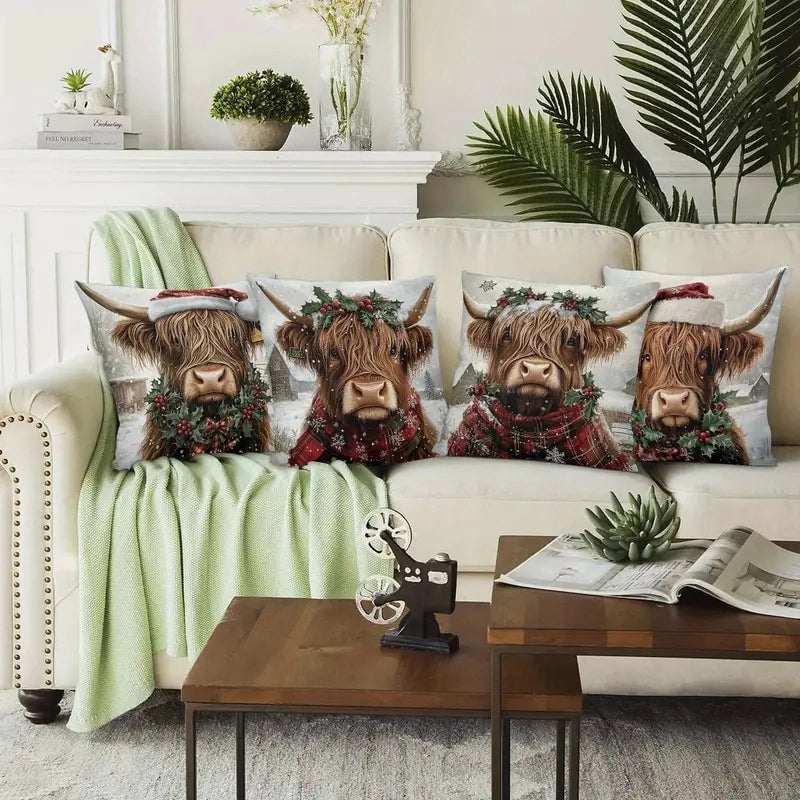 Christmas Elegant Cute Minimalist Santa Claus Letter Linen-like Pillow Cases Couch & Sofa Decor