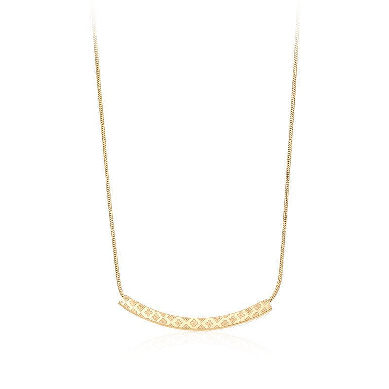 Titanium Steel Trendy Smiley Face Necklace For Women Plaid Old Flower Not Easy To Fade Fashionable And Versatile Snake Chain Simple Smile Clavicle Chain