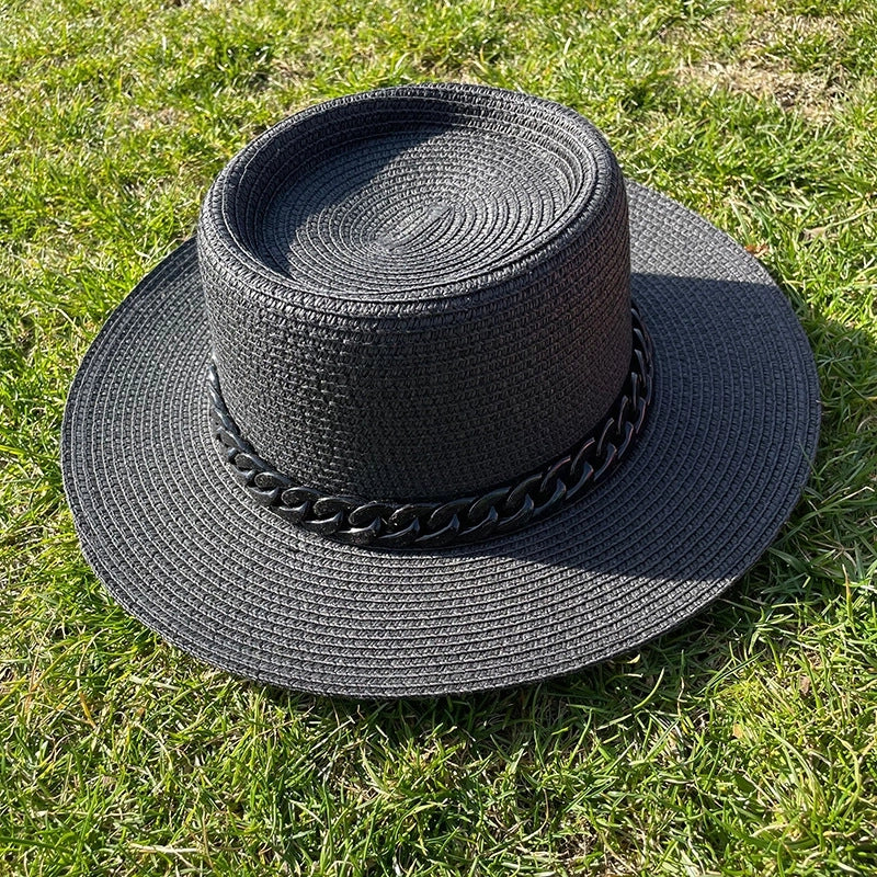 Women's Minimalist Solid Color Chain Flat Eaves Sun Hat