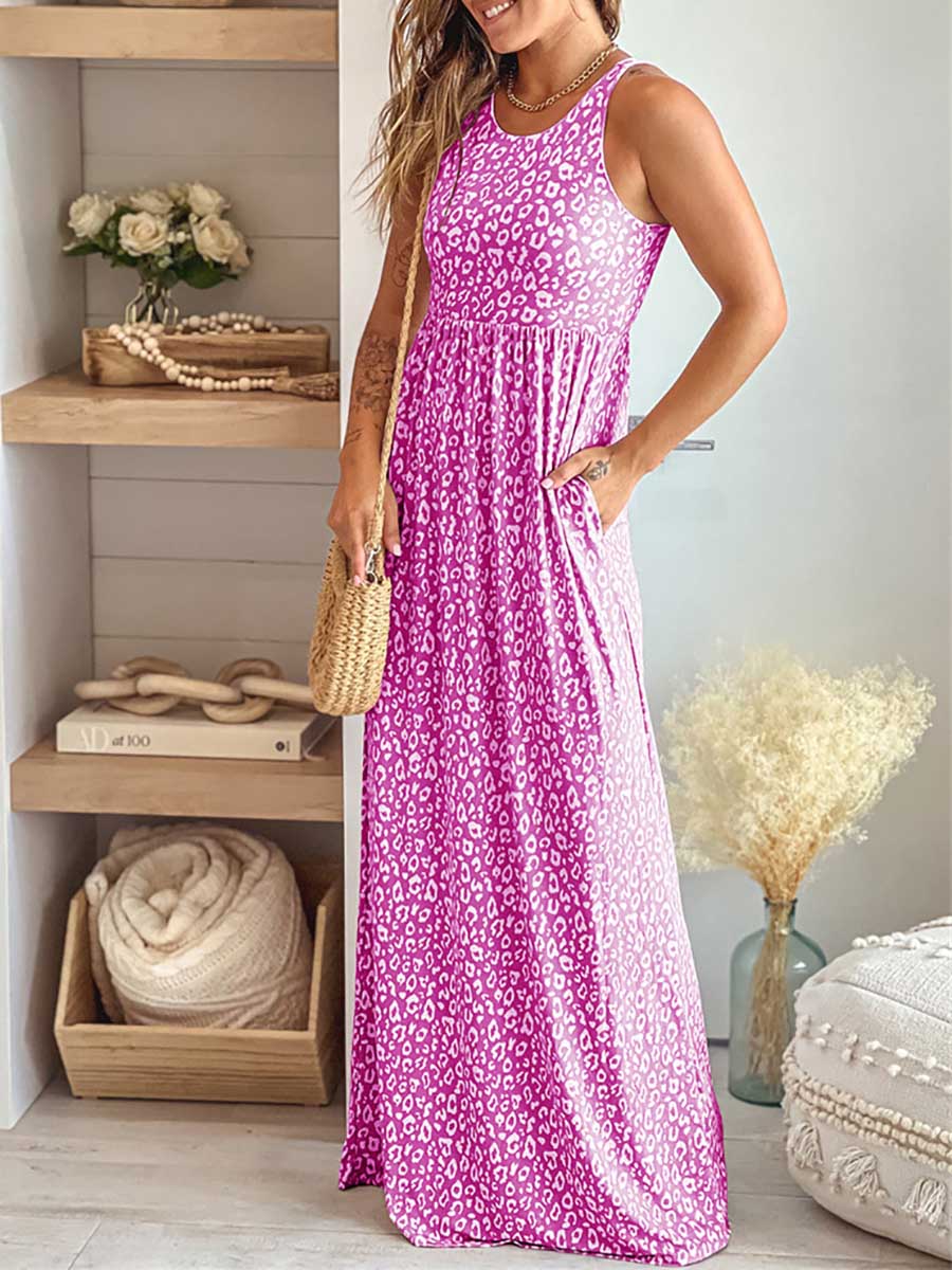 Leopard Print Vest Sleeveless Long Dress