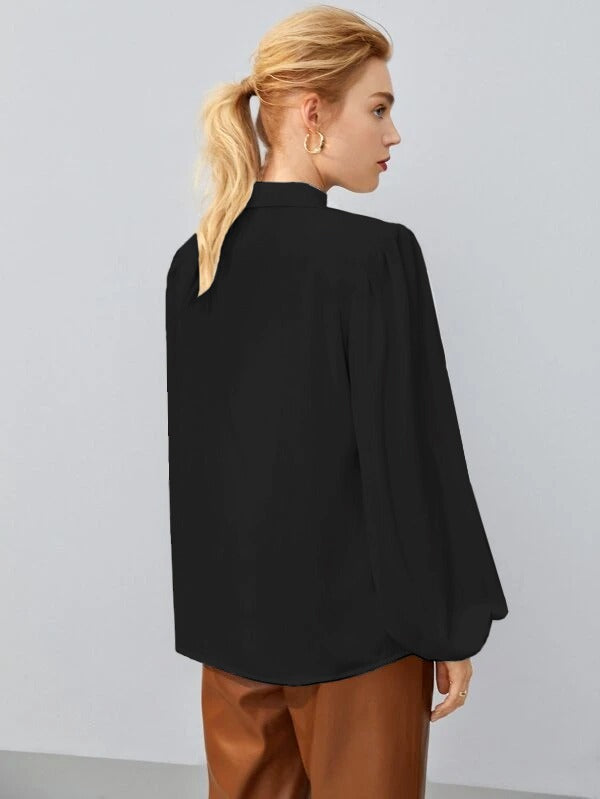 Single Breasted Lantern Sleeve Blouse(Clearance Sale)