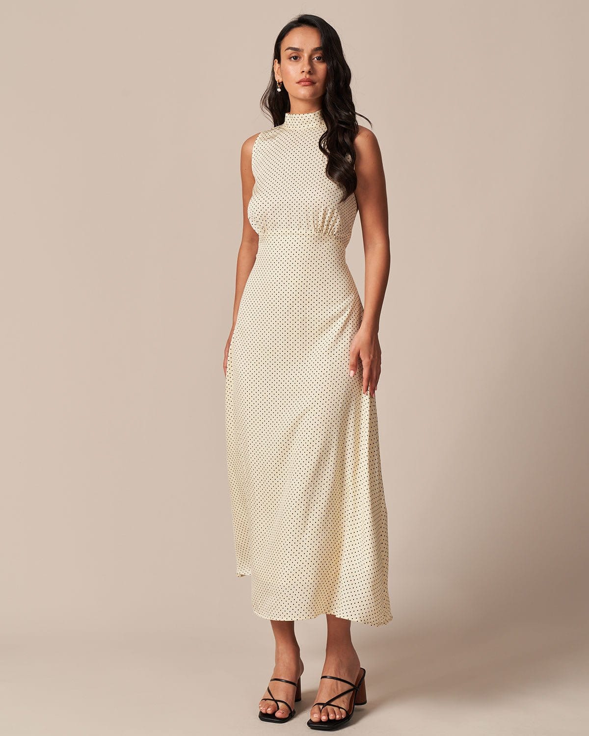 The Apricot Mock Neck Polka Dot Maxi Dress