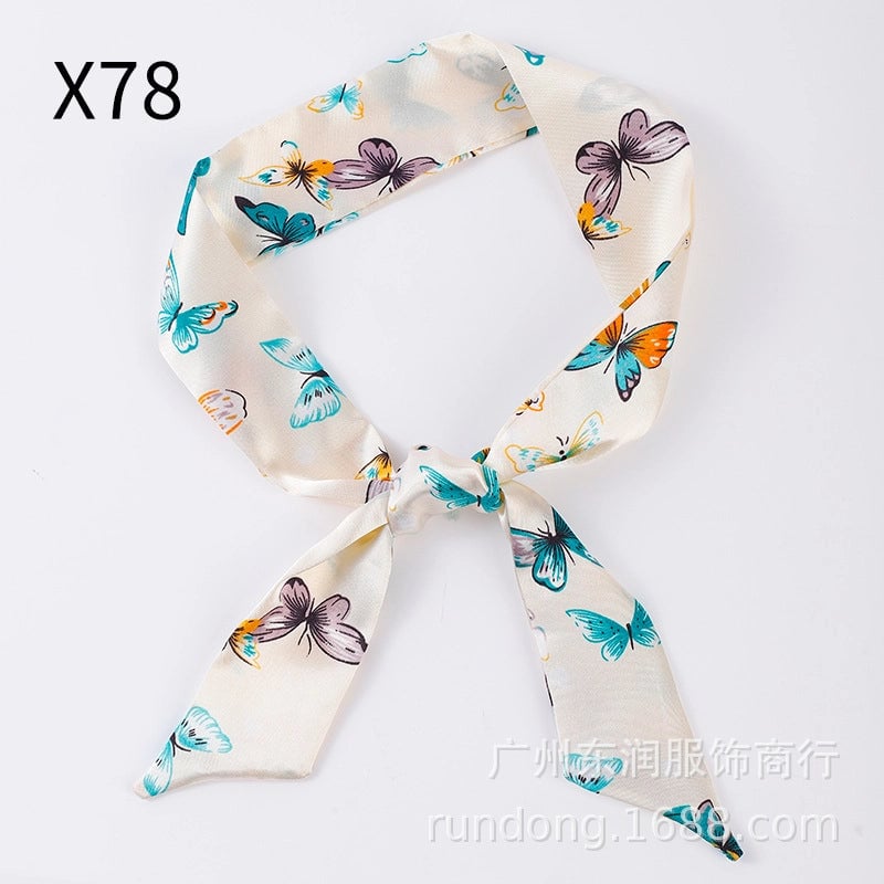 Silk Scarf Long Beveled Small Silk Scarf Double-layer Hair Belt Ribbon Decoration Tie Bag Hand Gift Box Silk Scarf