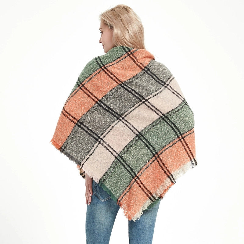 Hot New Autumn And Winter Square Scarf Split Women's Shawl Bristle Triangular Binder Plaid Scarf